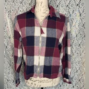 Christopher & Banks burgundy plaid zip up jacket